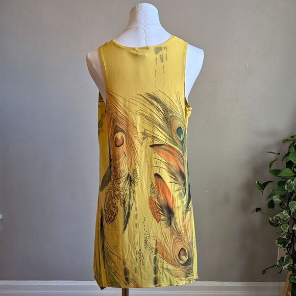Vintage Y2K Jostar Sleeveless Top Yellow Rhinestone Peacock Feather Size M - Picture 3 of 9